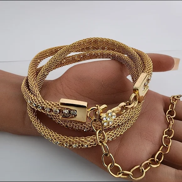 Vintage Gold Mesh Belt with Rhinestones - Picture 7 of 15